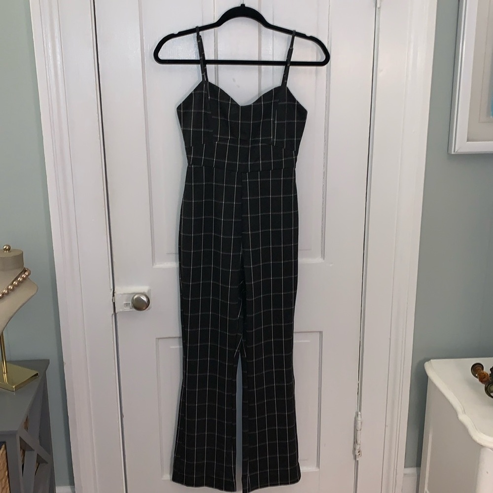 EMORY PARK CHARCOAL GRAY WINDOWPANE  JUMPSUIT